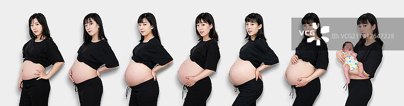 亚洲女性怀孕过程记录照片图片素材
