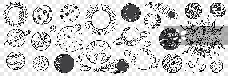 手绘行星涂鸦集图片素材