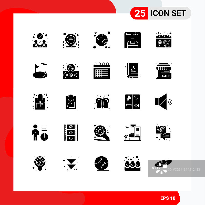 可编辑的线包25个简单的固体符号图片素材