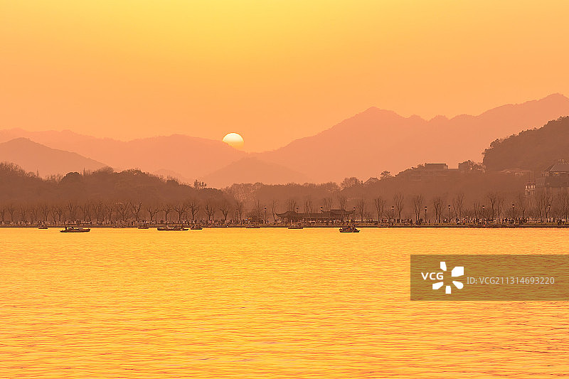 杭州西湖黄昏景观图片素材