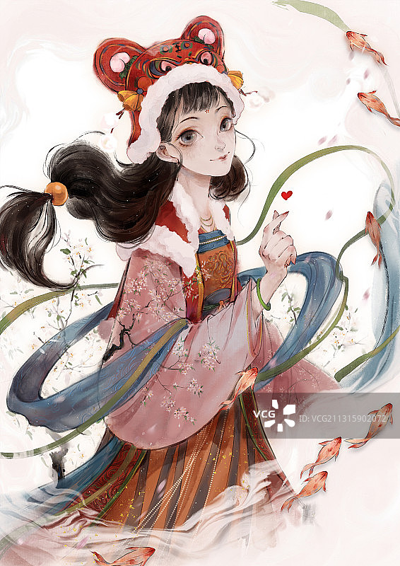新年美人贺图中国风古风水墨插画 白底图片素材