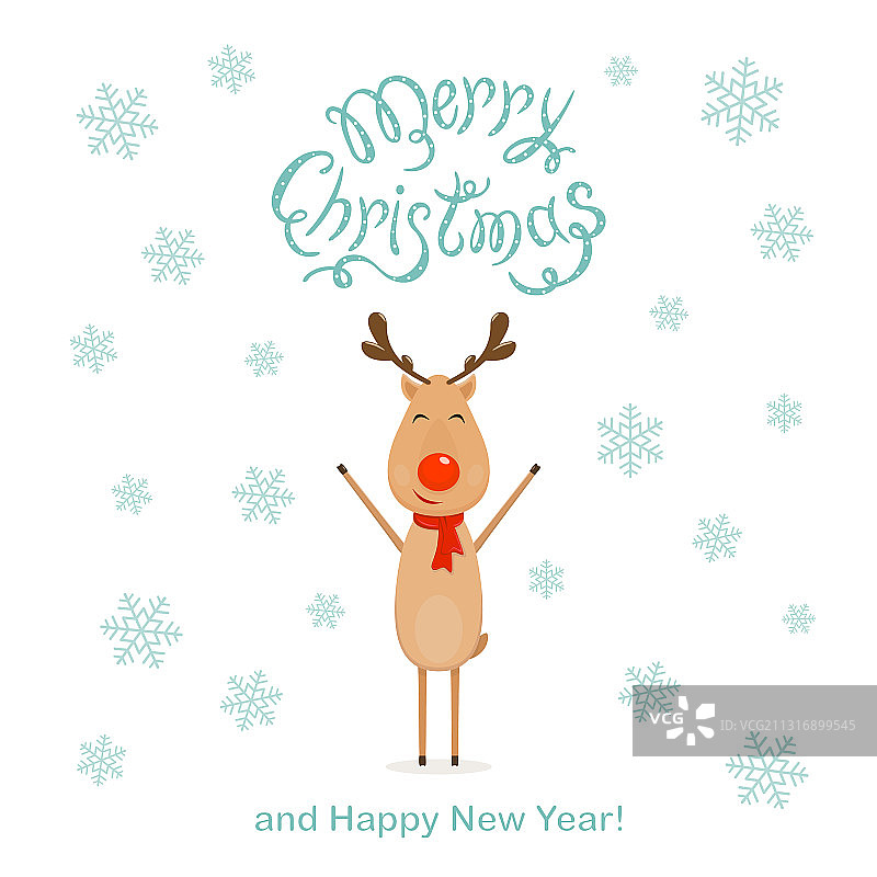 白色的圣诞背景与快乐的驯鹿图片素材