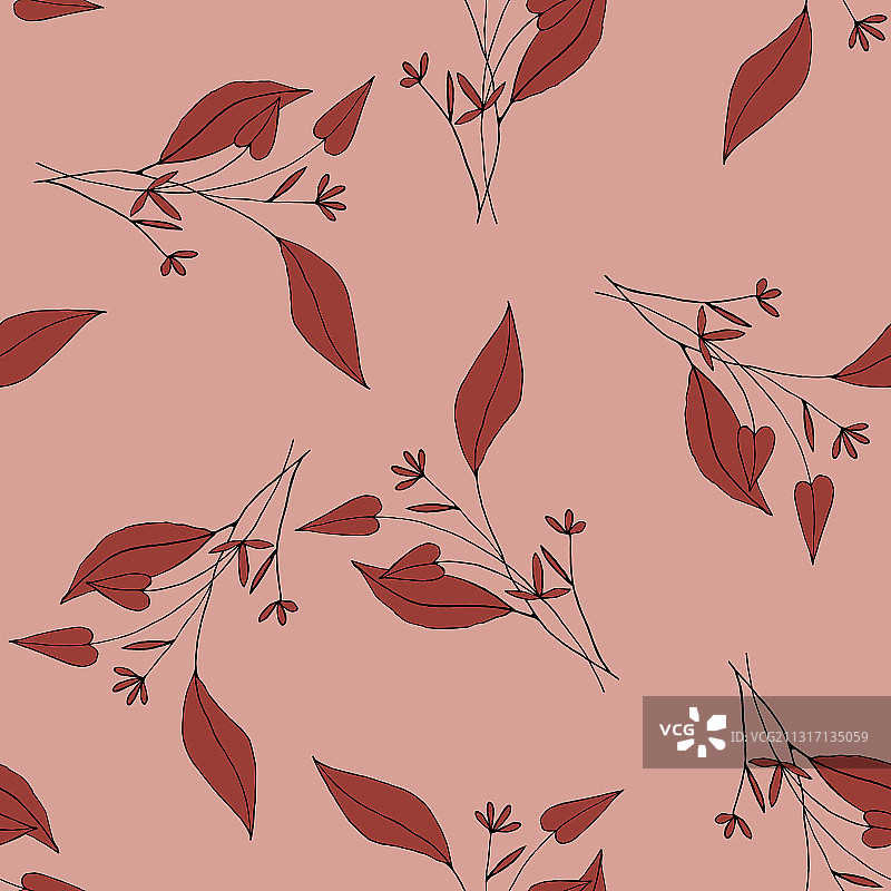 奇异的粉红色珊瑚图案，有热带叶图片素材