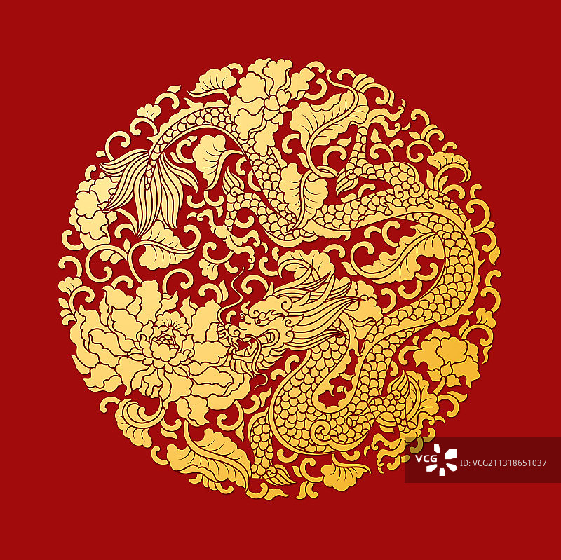 传统圆形龙纹花纹喜庆图案图片素材