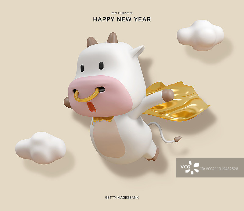 新年，贺年卡，谢，字，牛，兽，2021年，牛年，白图片素材