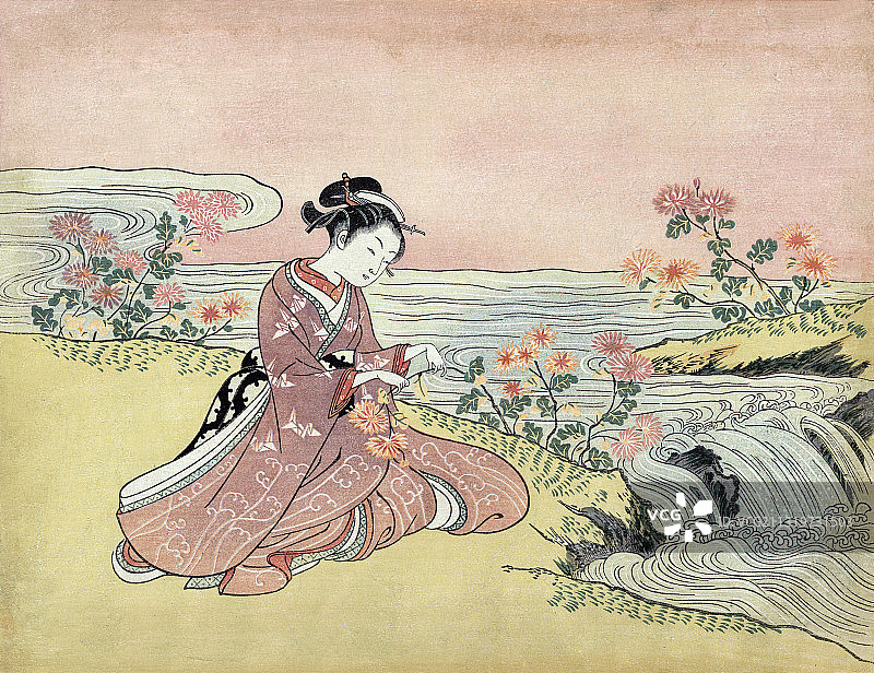 日本女人摘菊花(1765年图片素材