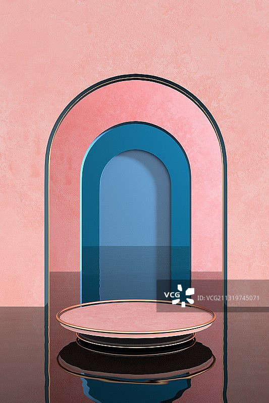 简约柔色拱门背景三维渲染产品展示台图片素材