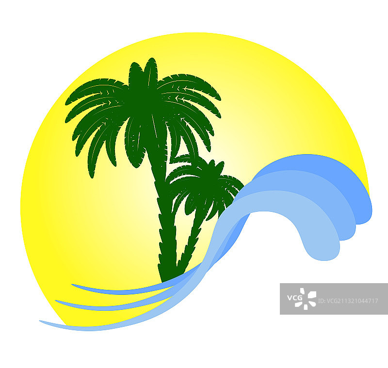 棕榈滩度假海浪标志模板图片素材
