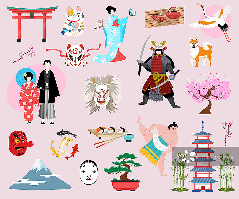 日本传统文化设置了孤立的对象图片素材