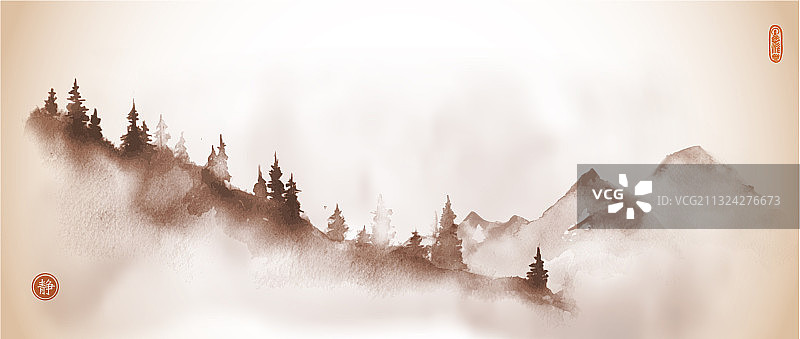 山上有雾松传统坡图片素材