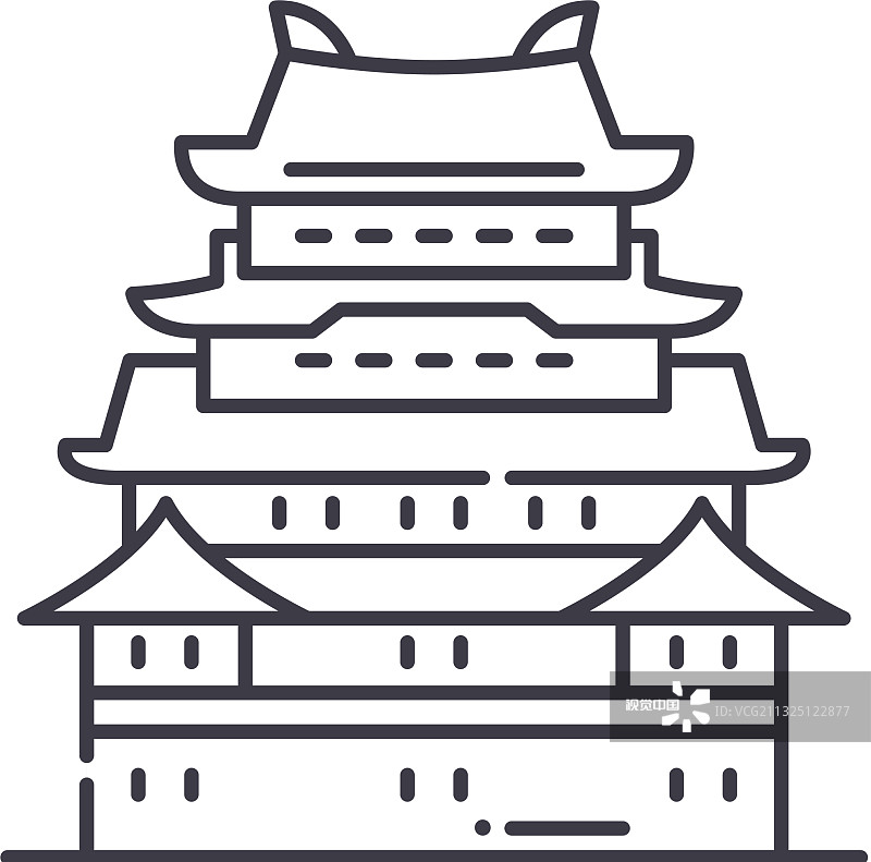 亚洲宫殿图标线性孤立图片素材