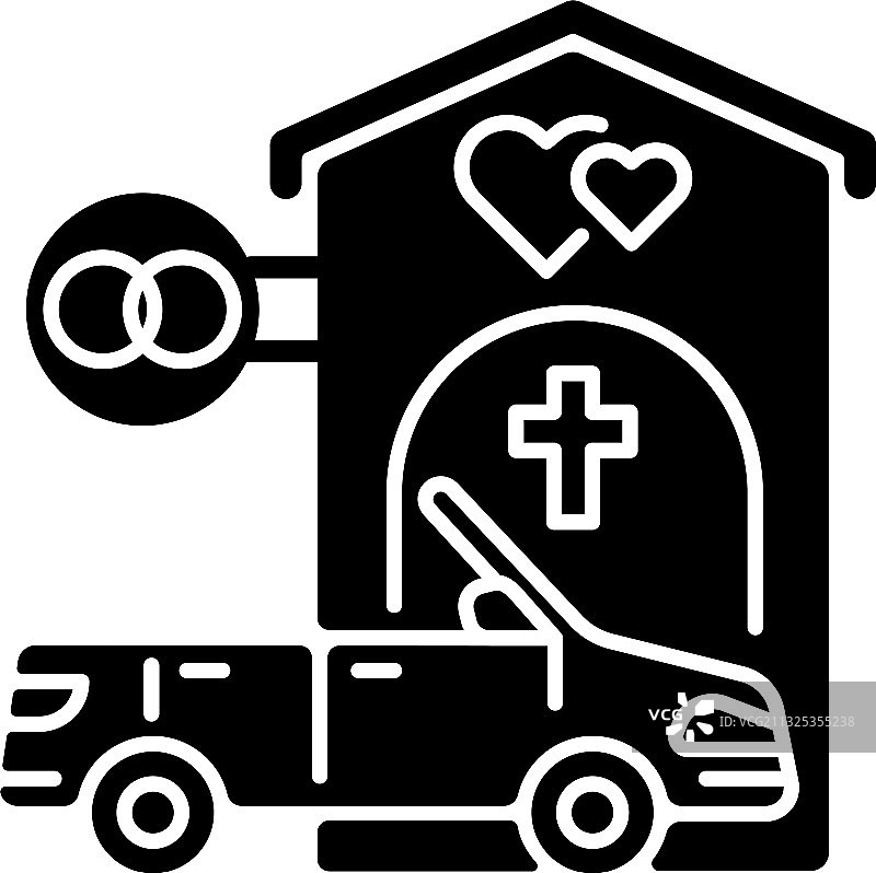 开车通过婚姻教堂黑色象形图标图片素材