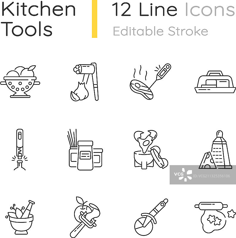 厨房工具线性图标集图片素材