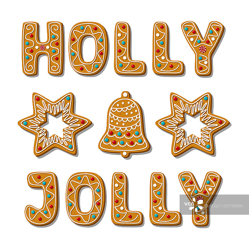 圣诞姜饼Holly jolly短语铃铛图片素材