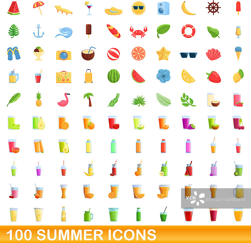 100夏季图标设置卡通风格图片素材