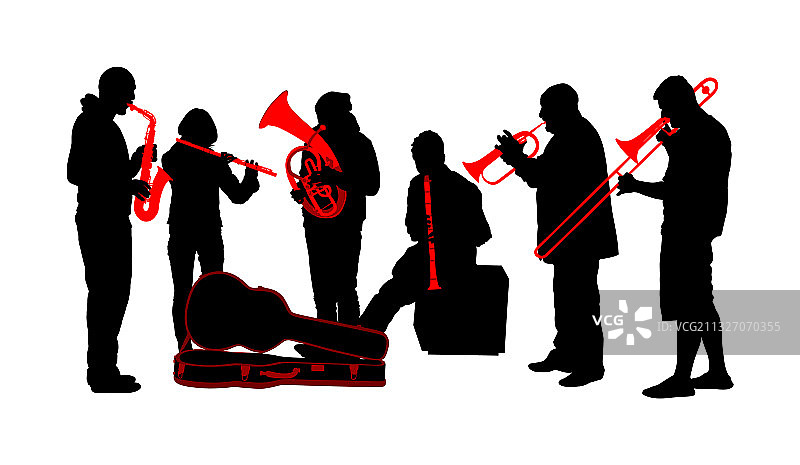铜管乐队演奏剪影管乐器图片素材