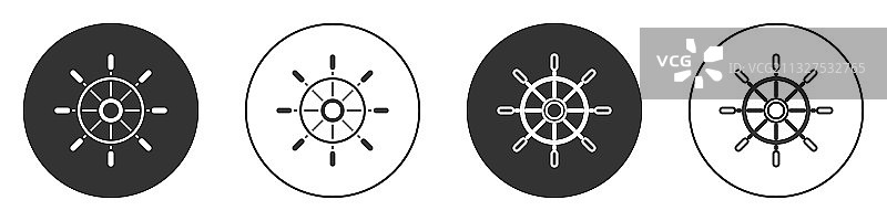 黑色船只方向盘图标孤立在白色上图片素材