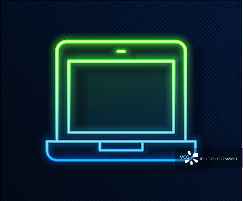 发光的霓虹灯线笔记本电脑图标孤立在蓝色图片素材