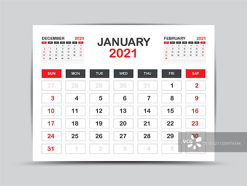 日历2021年模板2021年1月图片素材