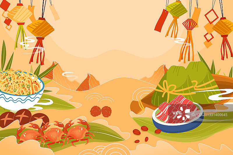 卡通节粽子美食餐饮古人敦煌真人传统节日习俗中国风国潮矢量插画图片素材