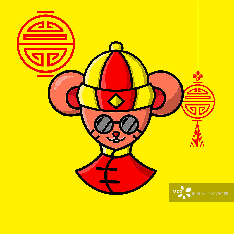 快乐春节卡通可爱的老鼠套装图片素材