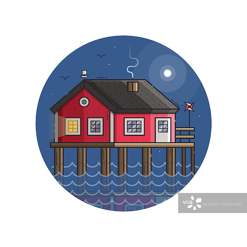 红色渔人高跷房子图标在线艺术图片素材
