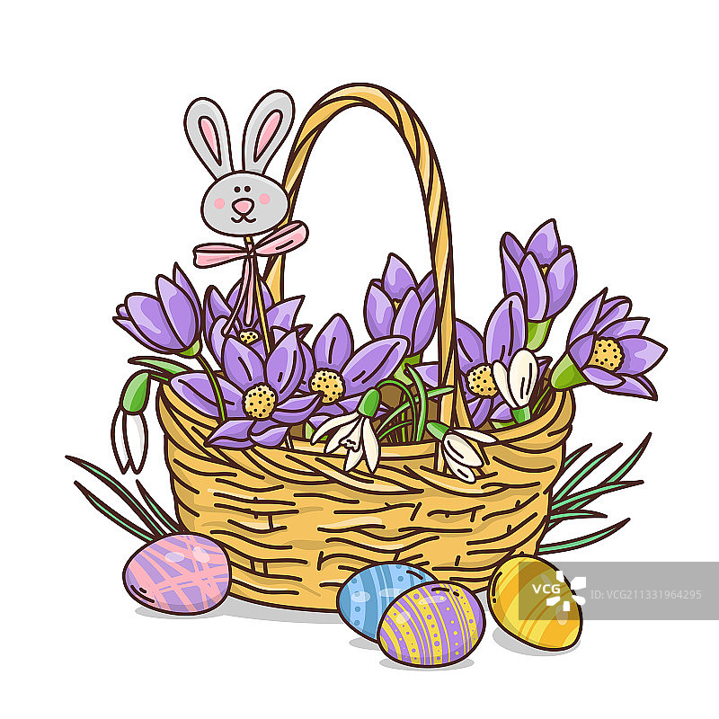 装满春花和复活节彩蛋的篮子图片素材