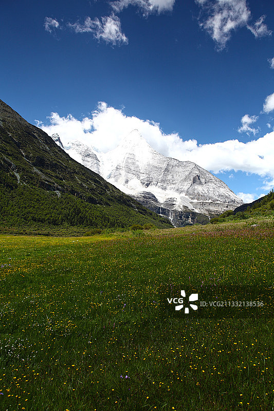 四川亚丁国家级自然保护区内的央迈勇雪山与草原图片素材