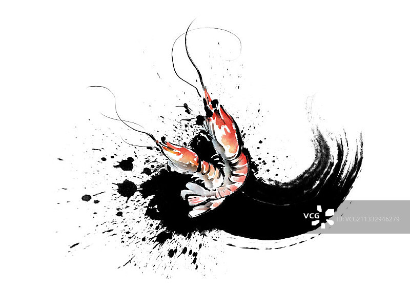 用笔画两只红色甲壳类动物图片素材