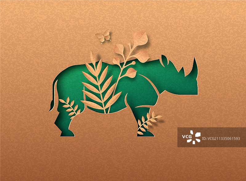 犀牛绿剪纸生态再生纸概念图片素材