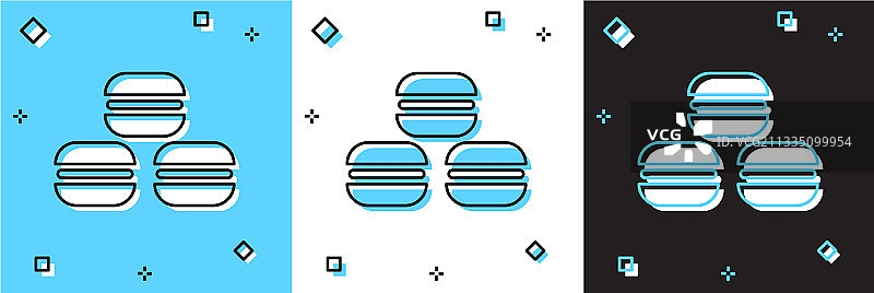 设置马卡龙饼干图标隔离在蓝色和白色图片素材