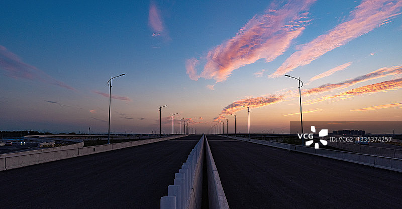城市高速公路及日落晚霞道路背景图图片素材