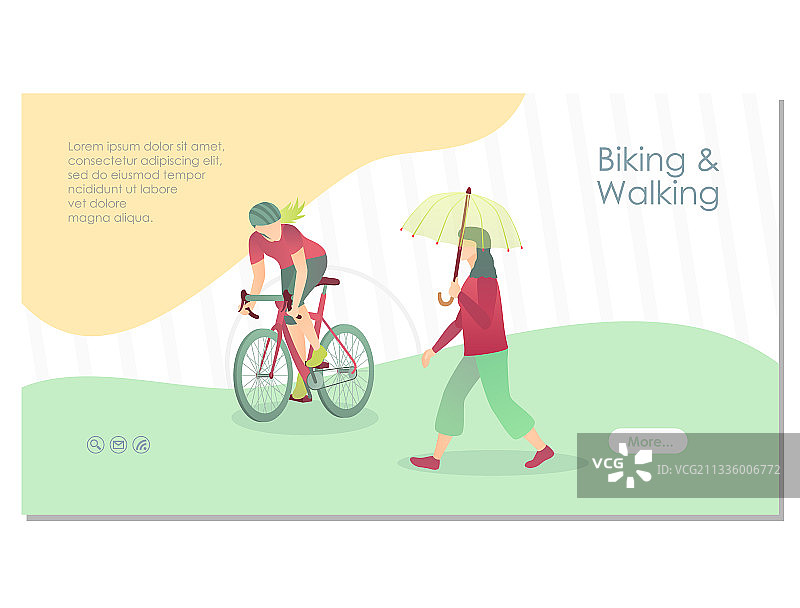 自行车和步行登陆页面模板平坦图片素材