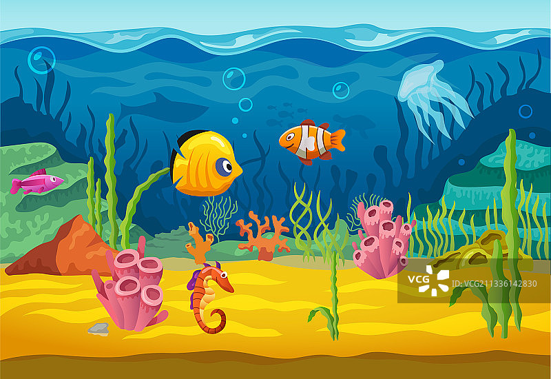 海洋水下鱼卡通水族馆背景图片素材