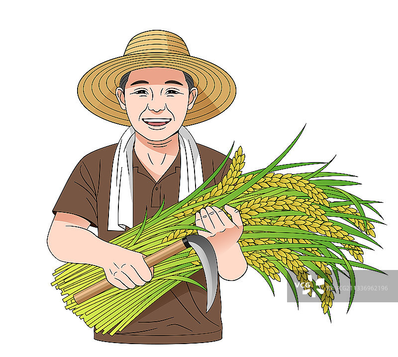 一个农民抱着稻谷图片素材