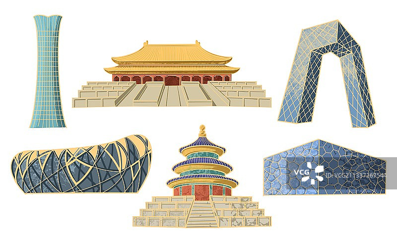 北京城市建筑插画元素图片素材