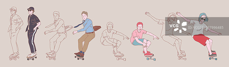 年轻人冲浪滑冰摆平线艺术图片素材