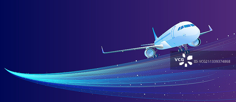 飞机起航升空科技光线线条的插画图片素材