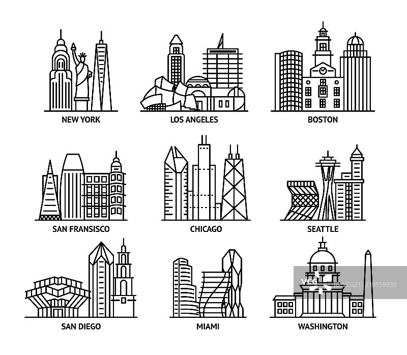 美国城市标志等高线设置图标图片素材