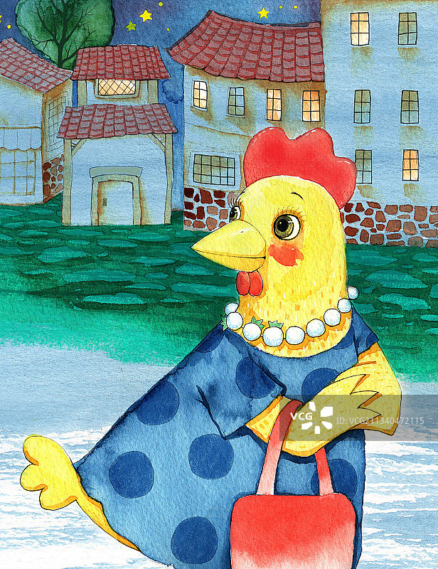 水彩绘本插画系列-下班回家的鸡妈妈图片素材
