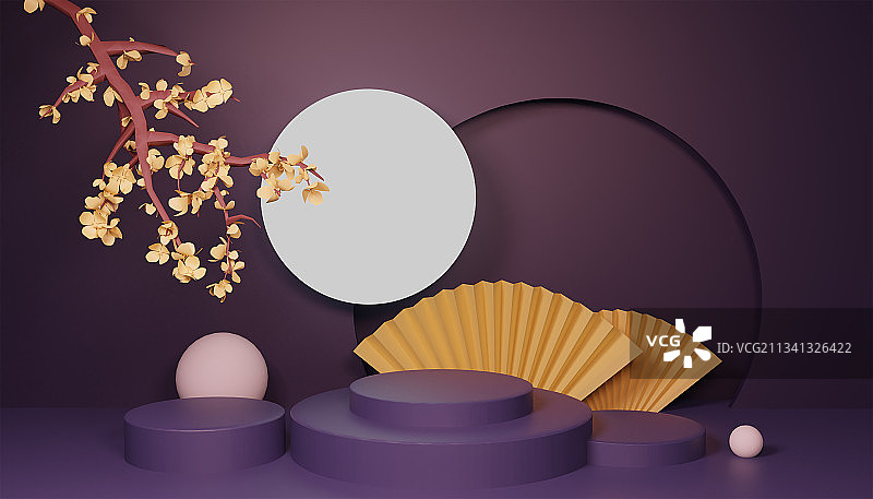中秋节桂花和月亮的展台背景图片素材