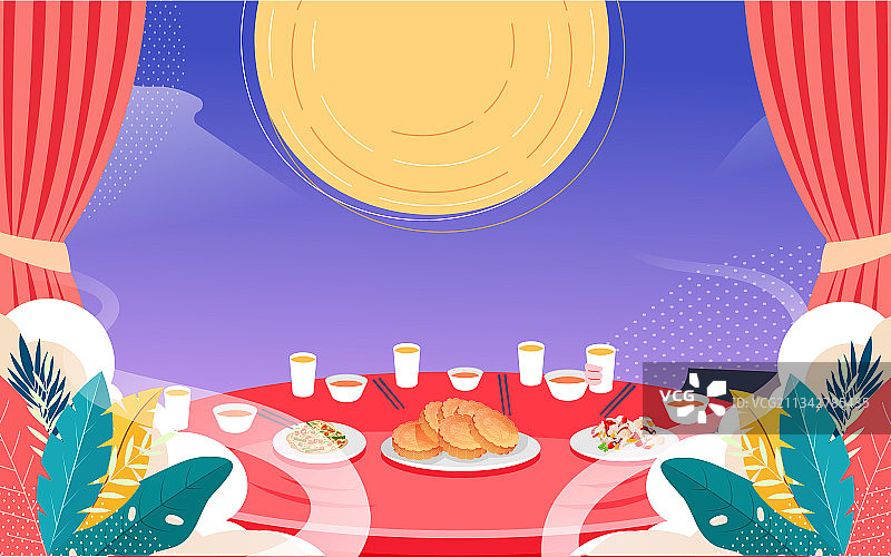 中秋佳节海报中国传统节日家人赏月团圆插画图片素材