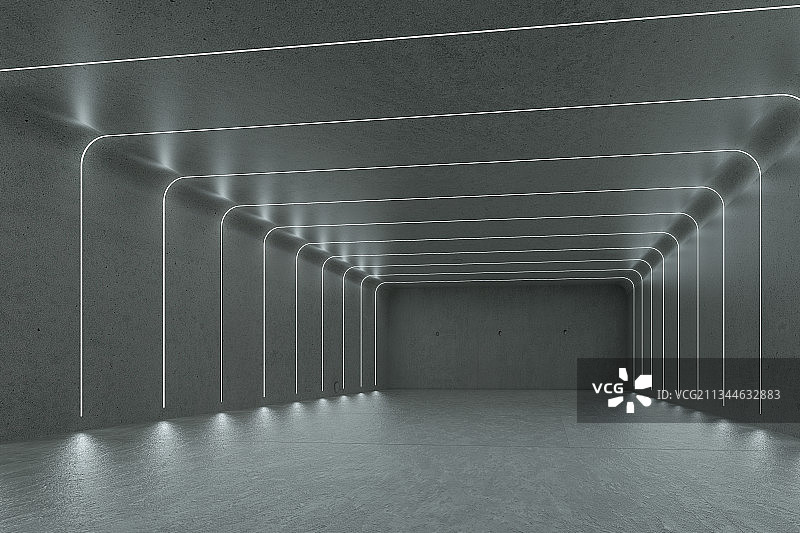 简洁灯光照亮的室内空间，三维图形图片素材