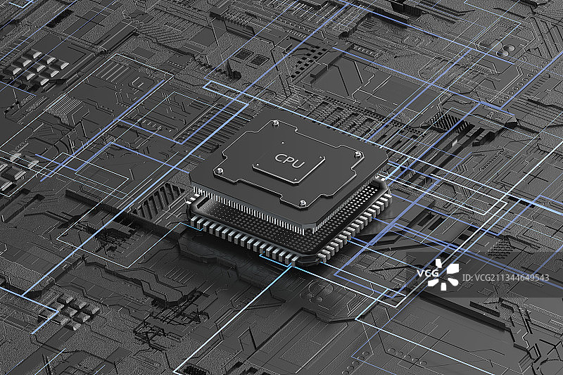 3D渲染的具有科技感的CPU处理器芯片图片素材