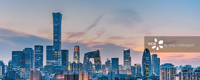 中国北京国贸CBD建筑群高视角夜景图片素材