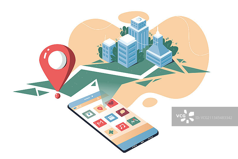 智能手机应用与城市地图图片素材