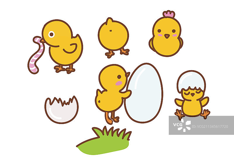 小鸡设定在卡通风格有趣的小鸡宝宝图片素材