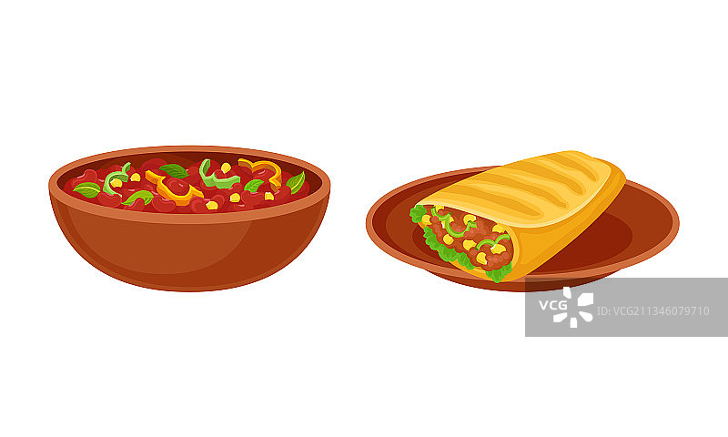 碗烤豆，蔬菜和玉米煎饼图片素材