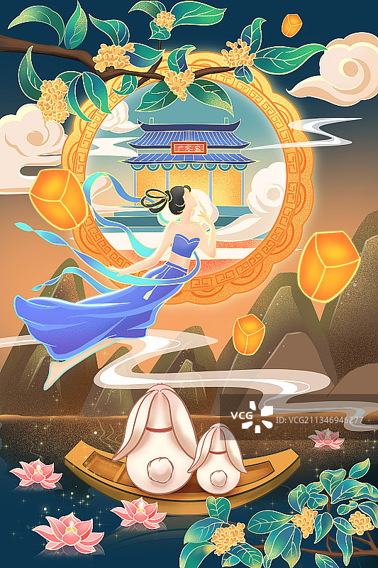 原创手绘中国风中秋节插画图片素材
