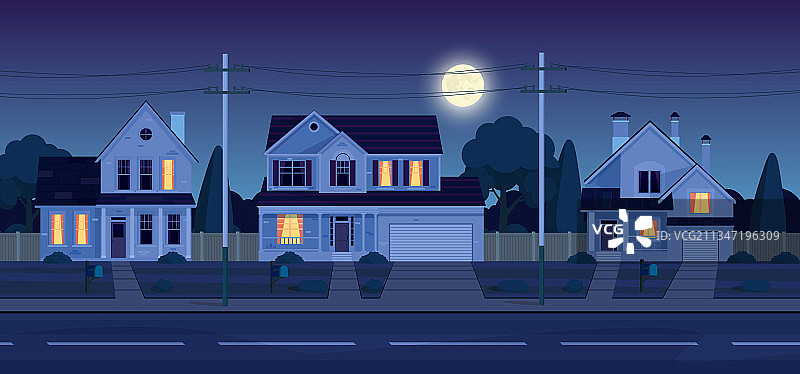 郊区街道，晚上有房子图片素材